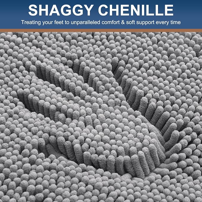 Smiry Bathroom Rugs 32X20, Luxury Chenille Extra Soft Absorbent Bath Mat | Grey, Machine Washable Non-Slip Plush Bath Mats for Bathroom, Tub, Shower, and Floor, Home Decor