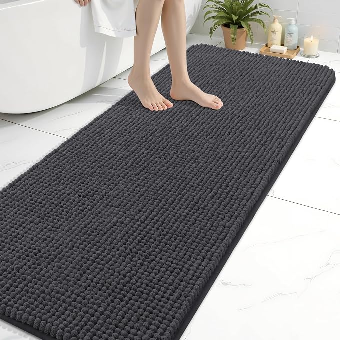 Arotive Chenille Bathroom Rugs 70x24, Soft Absorbent Bath Mat, Dark Grey | Rubber Backing, Machine Washable Dry Bath Mats for Bathroom Floor, Tub and Shower, Home Decor Accessories