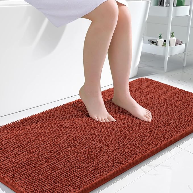 OLANLY Bathroom Runner Rugs 45x27, Extra Soft Absorbent Chenille Bath Rugs | Rustic Terracotta, Quick-Drying Rubber Backing, Machine Washable Long Bath Mat for Bathroom Floor, Tub and Shower, Home Decor