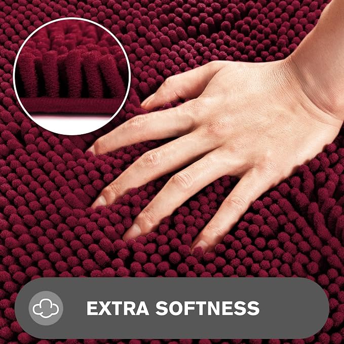 Vivid Burgundy Bathroom Rugs Sets 2 Piece – Absorbent and Washable Bath Mat, Non-Slip, Thick Soft Chenille Bath Rugs for Bathroom Floor, Shower, Sink - 17" x 24"+20" x 32"