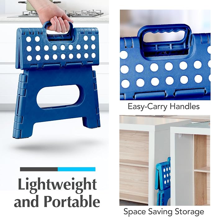 Handy Laundry Folding Step Stool 9 Inch, Blue, Non-Slip Holds 300 lbs | 9 Inch, Blue, Foldable Collapsible Step Stool, Non-Slip, Holds 300 lbs, Kitchen Bathroom Bedroom, Adults