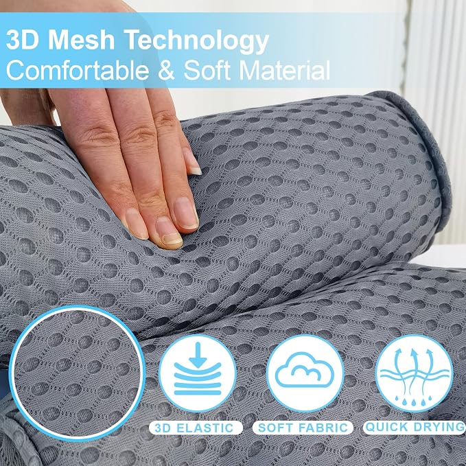 AEROiVi Luxury Bath Pillows for Tub Soft Mesh Strong 6 Suction Cups Gray | Bath Pillow with laundry bag head and neck support Relaxing Bath Washable Quick-Dry Bath Accessories Spa Gifts