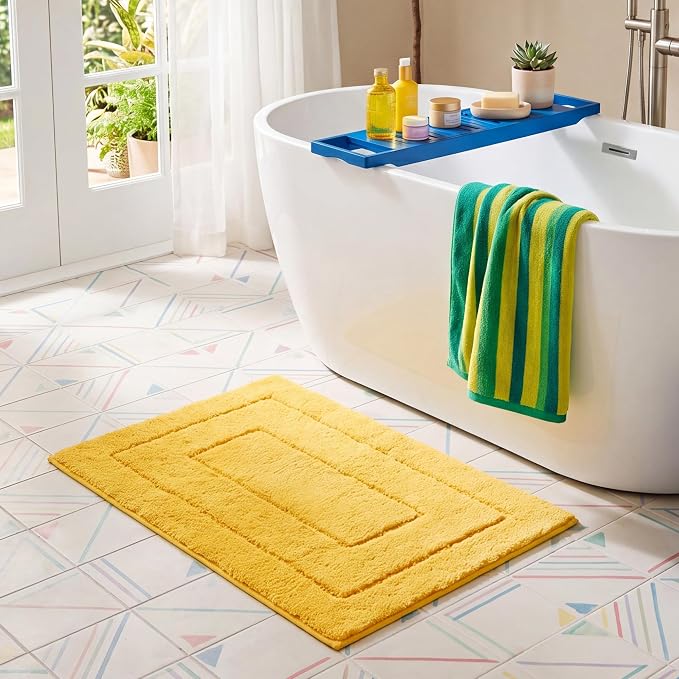 GRANNY SAYS Yellow Bathroom Rug 32" x 20", Non-Slip Microfiber Bath Mat | Ultra-soft, durable TPR backing for reliable grip, fast water absorption, machine washable for Vanity, Shower, Tub