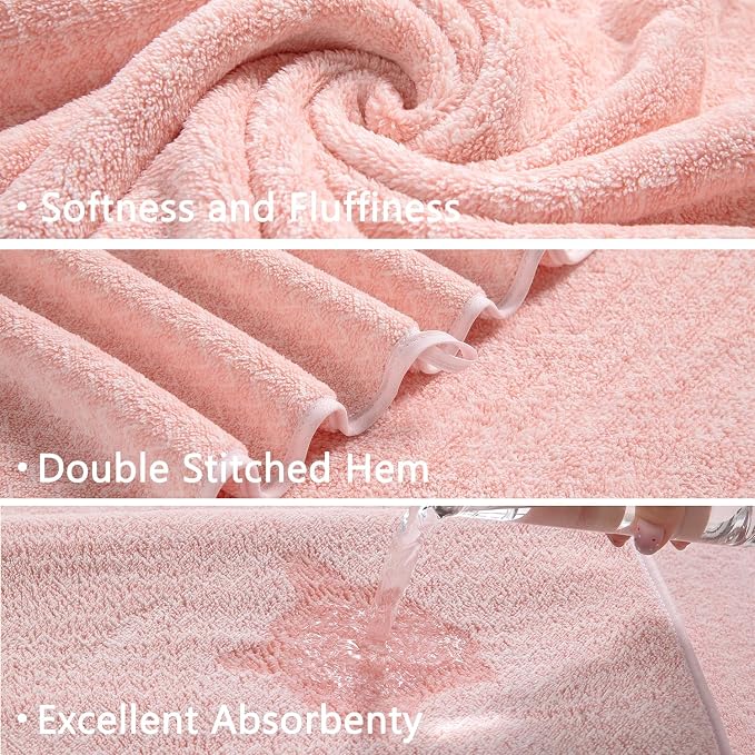 Ycosy 18 Piece Bath Towels Set,100% Microfiber Family Bathroom Towel with Hanging Loops-6 Bath Towels,6 Hand Towels,6 Washcloths,Quick Dry Highly Absorbent Shower Towel for Bathroom,Hotel,Spa-Pink