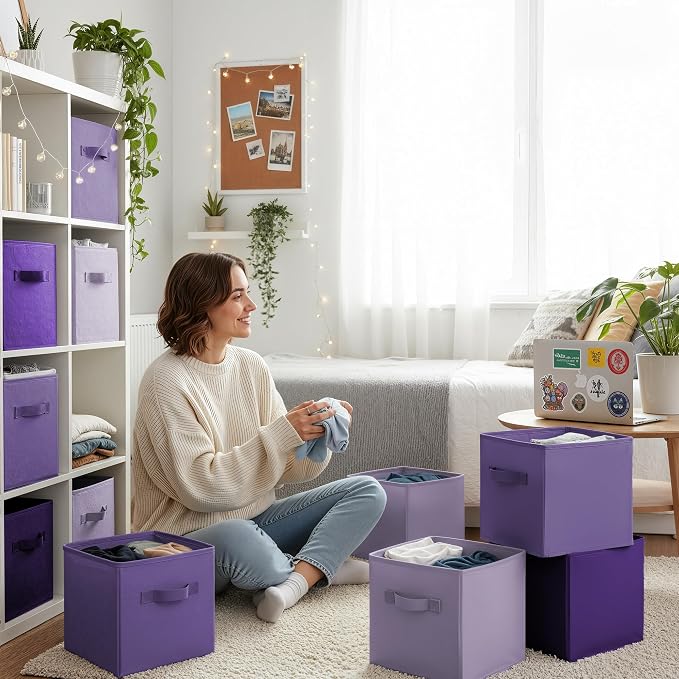 Cupic Cupid 6-Pack 11x11 Cube Storage Bins, Cube Bins, Purple Gradient | Foldable, Reinforced Front Handle, Holds Toys, Books, Accessories and More, Fits Closet, Shelves, Playroom, Cubby