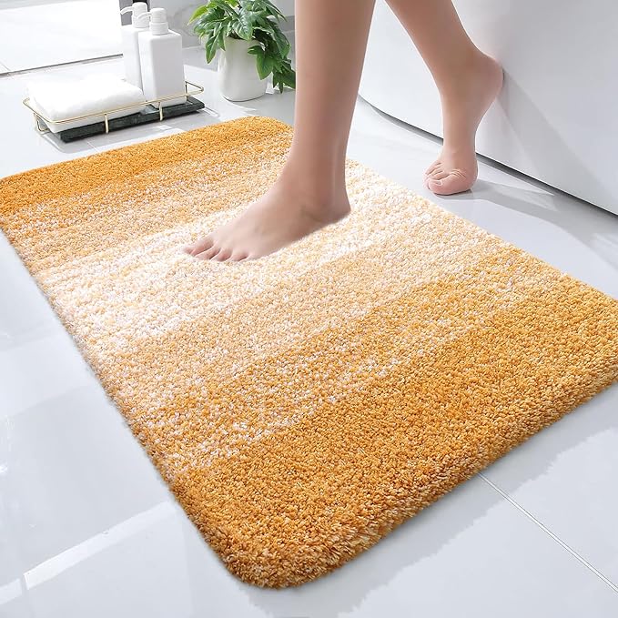 OLANLY Small Bathroom Rugs 24x16, Extra Soft Absorbent Microfiber Bath Rugs | Golden Yellow, Non-Slip Quick-Drying Rubber Backing, Washable Bath Mat for Floor, Tub and Shower, Home Decor Accessories