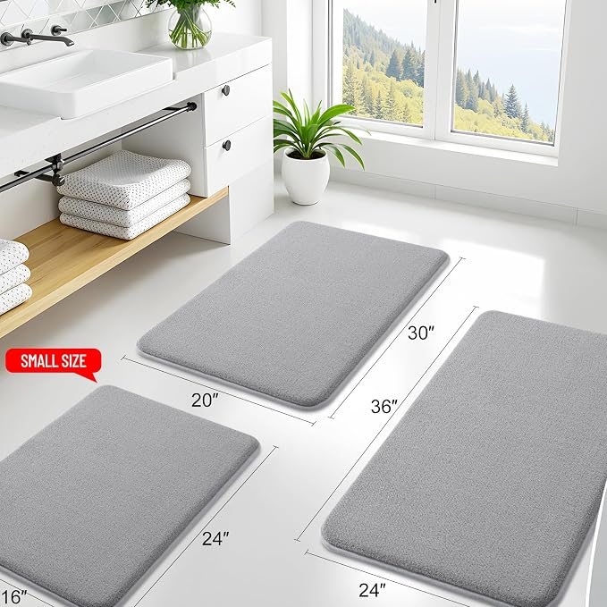 Smiry Memory Foam Bath Mat 44x24, Extra Soft Absorbent Bathroom Rugs | Grey Quick Dry, Machine Washable Bath Mats for Bathroom, Shower, Tub and Home Decor Accessories