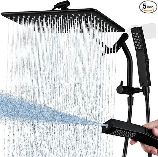 G-Promise 14 Inch All Metal Rain Shower Head with Handheld (Matte Black) | Full Body Coverage, Pause Mode Diverter, Power Wash Mode Handheld, Suits Every Height, Easy to Install, Modern Bath Upgrade