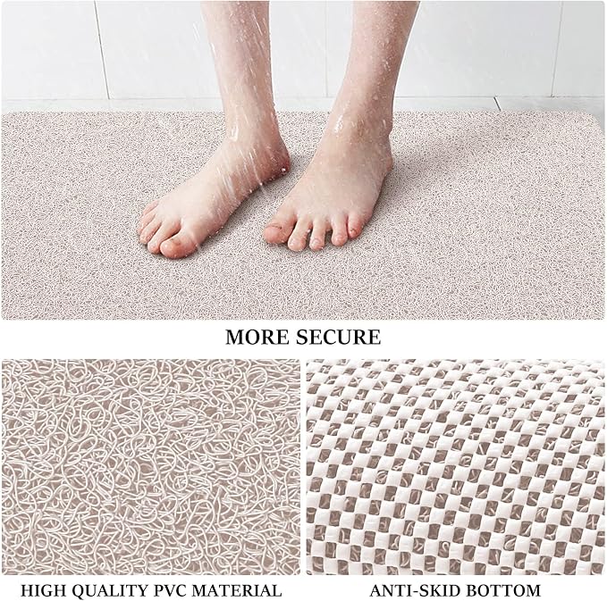 LuxStep Shower Mat Bathtub Mat Non-Slip Bath Mat with Drain, Quick Drying | 47x16 inch PVC Loofah Bathmat for Tub,Shower,Bathroom,White