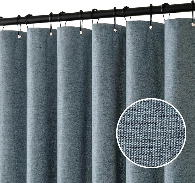 MIULEE Linen Fabric Shower Curtain Dusty Blue W72*L72 12 Metal Hooks | Modern, Heavy Duty, Shower Curtain Set, Waterproof Thick Cloth Shower Curtains, Bathroom Hotel Bathtub, Washable