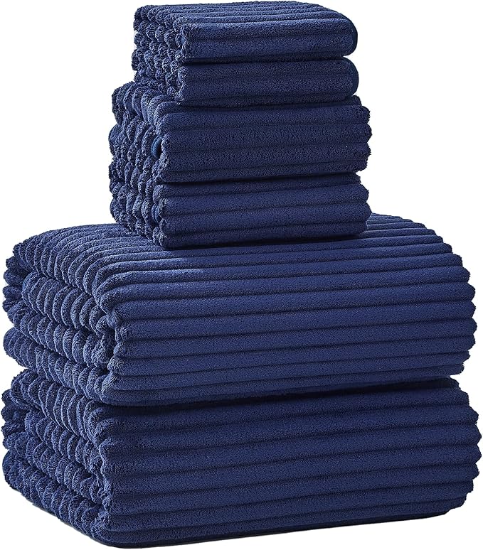 6 PC Bath Towel Set, 40"x80" Oversized Bath Sheets, Navy Blue | Microfiber, Quick Dry, Highly Absorbent, Towels for Bathroom, 2 Extra Large Bath Towels, 2 Soft Hand Towels, 2 Washcloths