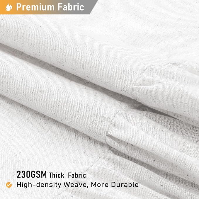 Extra Long Linen Ruffle Farmhouse Cloth Shower Curtain, 72x84, White | Ruffle Hem, Heavy Duty Fabric, 12 Hooks, Elegant Drape, Shabby Chic Style, Bathroom Decor, Machine Washable, Easy To Install