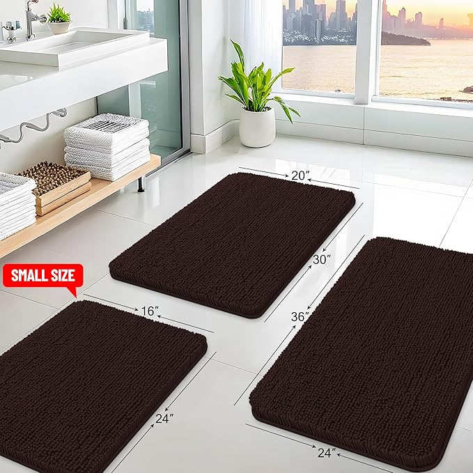 Arotive Bathroom Rugs 59x24, Soft Absorbent Shaggy Chenille Bath Rugs | Brown, Machine Washable Rubber Backing Bath Mats for Bathroom Floor Tub and Shower Home Decor Accessories