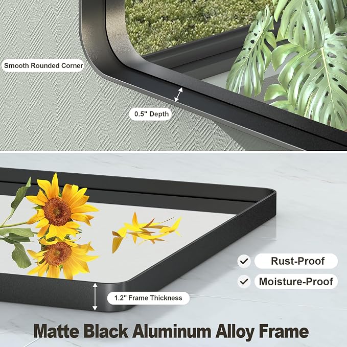 60x36 Inch Black Framed Bathroom Mirror for Wall, Large Matte Black Bathroom Vanity Mirror, Rounded Rectangle Mirror, Anti-Rust, Shatterproof, Hangs Horizontally or Vertically | Large Matte Black Vanity Mirror, Rounded Rectangle Mirror, Anti-Rust, Shat...