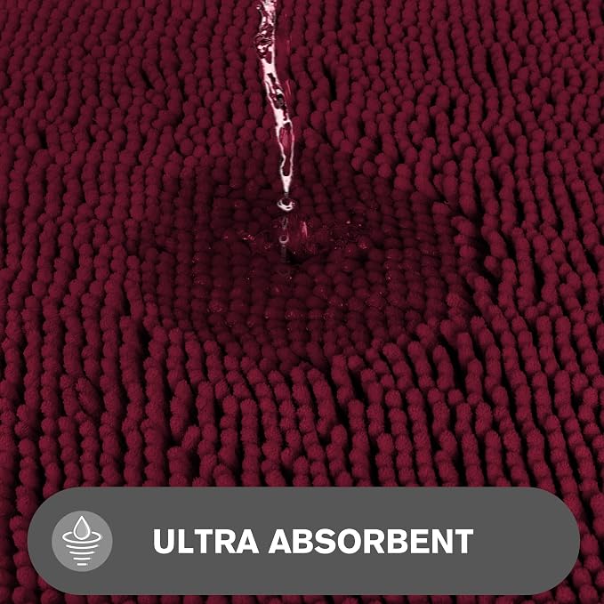 Bathroom Rugs 30 x 50 Inch – Extra Large Bath Mat | Absorbent and Washable Thick Chenille Bath Rugs Non-Slip Runner Rug for Bathroom, Shower, Tub(Vivid Burgundy)