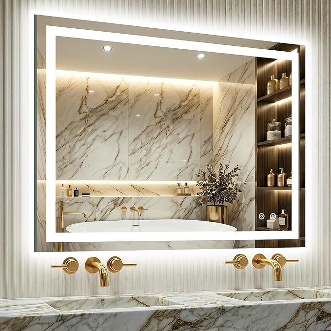 LED Mirror for Bathroom 30x40 Inch, Dimmable Front & Backlit Vanity Mirror with Anti-Fog, 3 Color Modes, Memory Function, Shatterproof Tempered Glass, Horizontal or Vertical Mount