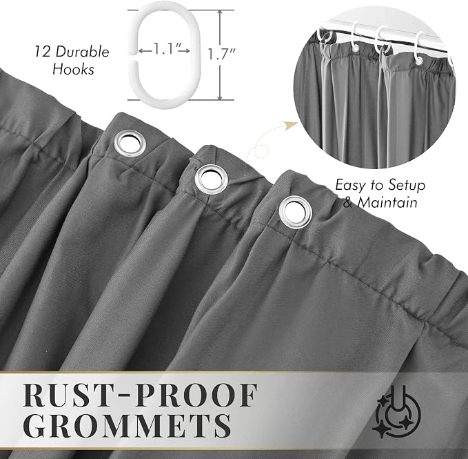 LIPA Boho Shower Curtain Rustic Ruffle Shower Curtain with Ruched & Bow Vintage Farmhouse Shower Curtains for Bathroom Bohemian Bathroom Decor(Grey,72x72 Inches)