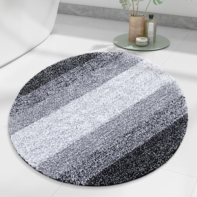 Arotive Microfiber Bathroom Rugs, Shaggy Soft and Absorbent Bath Rug, 30x30 | Black, Rubber Backing Thick Plush Machine Washable Dry Bath Mats for Bathroom, Tub and Shower, Round