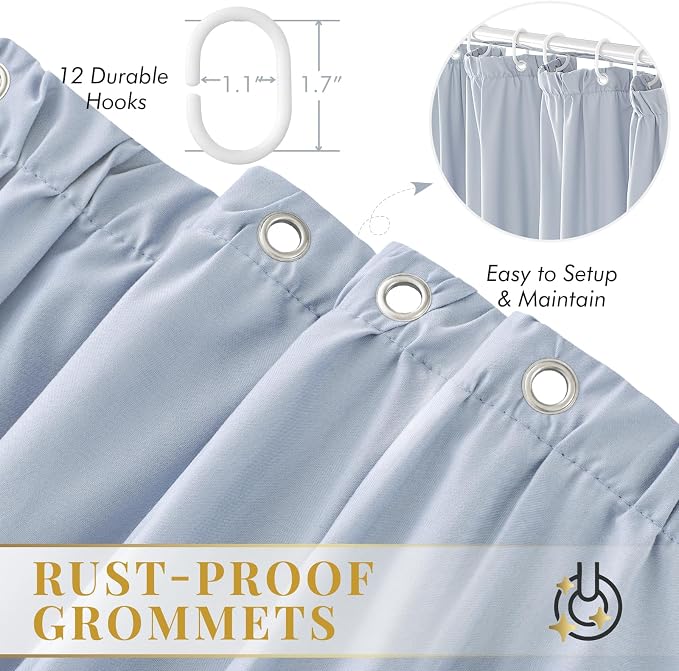 LIPA Boho Shower Curtain Rustic Ruffle Shower Curtain with Ruched & Bow Vintage Farmhouse Shower Curtains for Bathroom Bohemian Bathroom Decor(Fog Blue,72x78 Inches)
