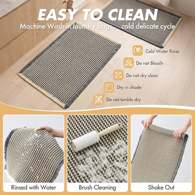 MIULEE Set of 2 Waffle Bathroom Rugs Dark Grey&Yellow Bath Mat 20x32 Inch | Non Slip, Super Absorbent, Washable, Ultra Soft, Rubber Backed Bath Rugs for Bathroom Floor Tub Shower, Boho Decor
