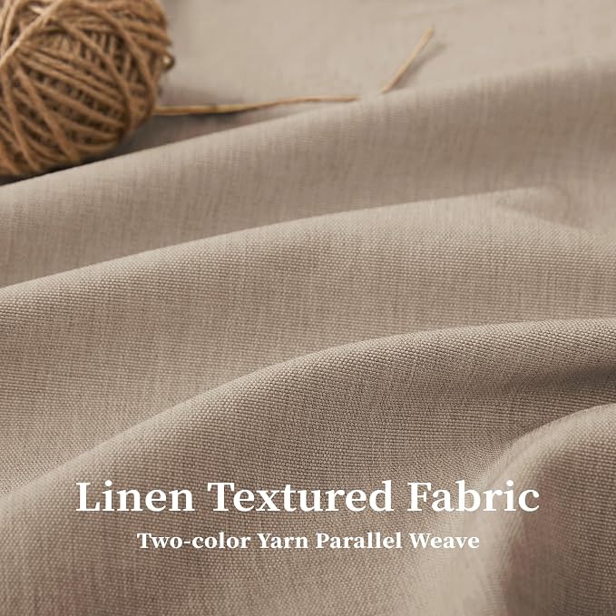 72x90 Boho Scalloped Linen Textured Cloth Shower Curtain, Tan/Taupe | Long Size, 230GSM Waterproof Polyester, Heavy Duty Fabric, 12 Plastic Hooks, Elegant Modern Farmhouse Style, Machine Washable