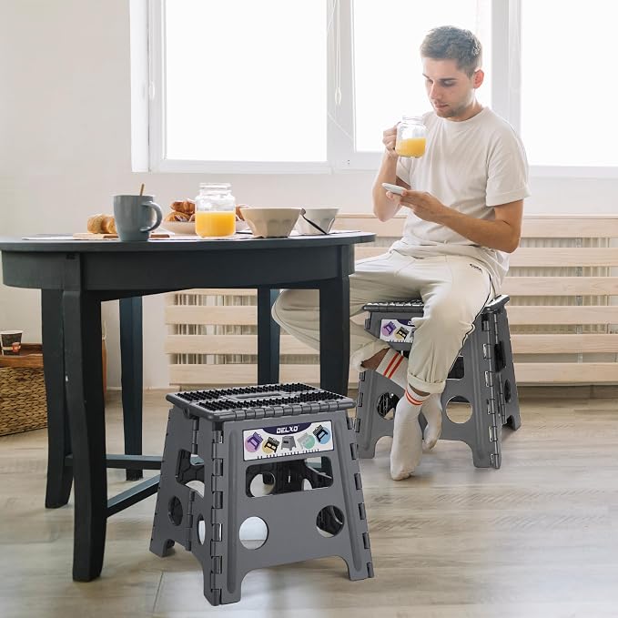 Delxo Folding Step Stool 13 Inch,300 Lbs Step Stool for Adults Dark Grey | Foldable Step Stool 13",Non-Slip Foot Stools with Handle,Lightweight Collapsible stools for Kitchen,Bathroom,Bedroom,Garden