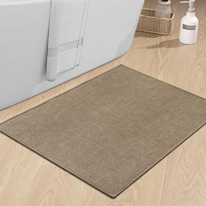 Bathroom Rugs Mat 36x25, Ultra Thin Non Slip Bath Mat Large Quick Dry Absorbent Bath Mat for Bathroom Floor, (Dark Beige, 36"x25")
