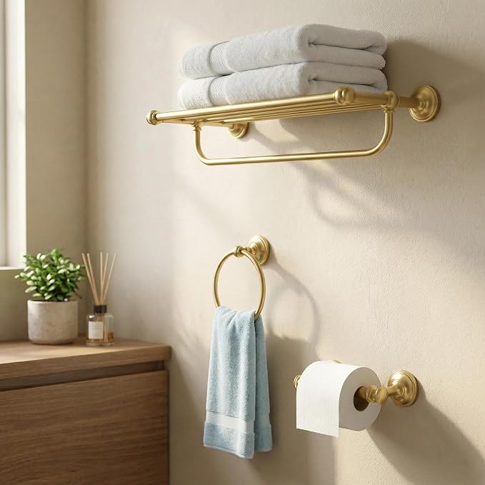 Double Post Toilet Paper Holder Brushed Gold Tissue Roll Holder for Bathroom Organization and Storage Single Double Toilet Tissue Holder Wall Bathroom Accessories (1-Pack)