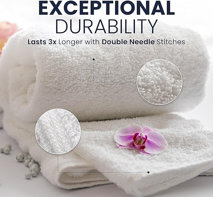 belem Fast Drying Hotel Towels - Pack of 60 (24x48) White Large Bath Towels Bulk - Lightweight, Super Absorbing, Soft & Durable Terry Towels for Commercial & Hotel Use - 8 lbs/Dozen (010603)