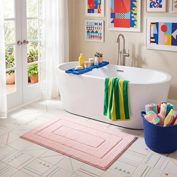GRANNY SAYS Pink Bathroom Rug 16" x 24", Non-Slip Microfiber Bath Mat | Ultra-soft, with durable TPR backing for reliable grip, fast water absorption, machine washable for small bathroom spaces