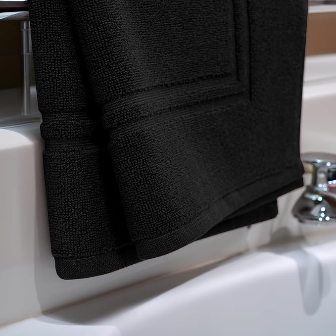 2 Piece Bath Mats 20 x 32 Inches, Black | 100% Cotton Terry Bath Mats, Super Absorbent, Hotel Quality Premium Floor Towels, Luxurious, Soft & Quick Dry
