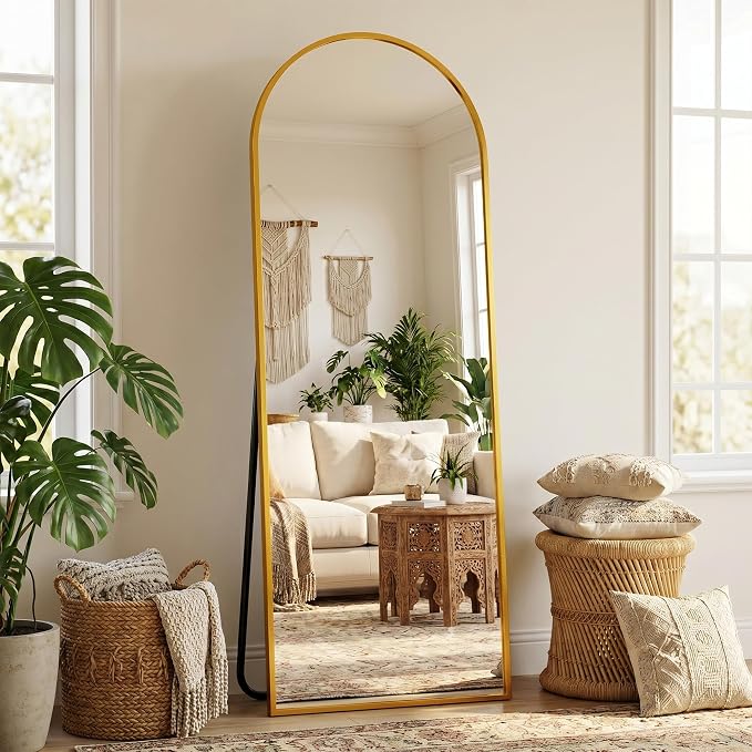 Full Length Mirror, 59" x 18" Arched Full Body Mirror Large Standing Floor Mirrors, Mirrors for Bedroom, Bathroom, Living Room Standing or Wall Leaning, Gold