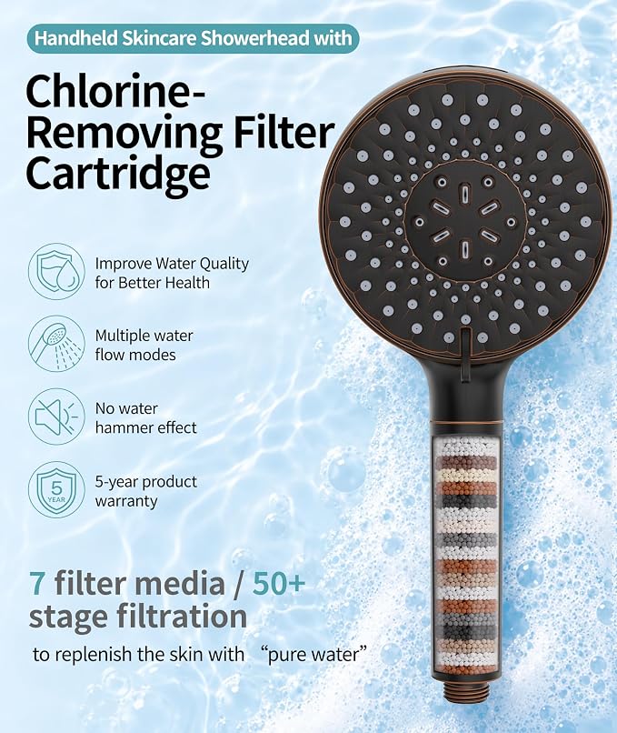 SR SUN RISE Filtered Shower Head with Handheld High Pressure 9 Spray Mode Showerhead Detachable Shower Head Water Softener Filters Beads for Hard Water Remove Chlorine 1 Filter ORB