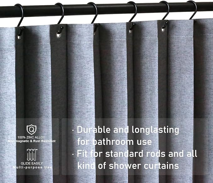 Black Decorative Shower Curtain Hooks 5mm Metal Wire 12PCS S Hooks Shower Curtain Hangers for Bathroom,Clothing,Towels, Kitchen Utensils,Plants (Black)