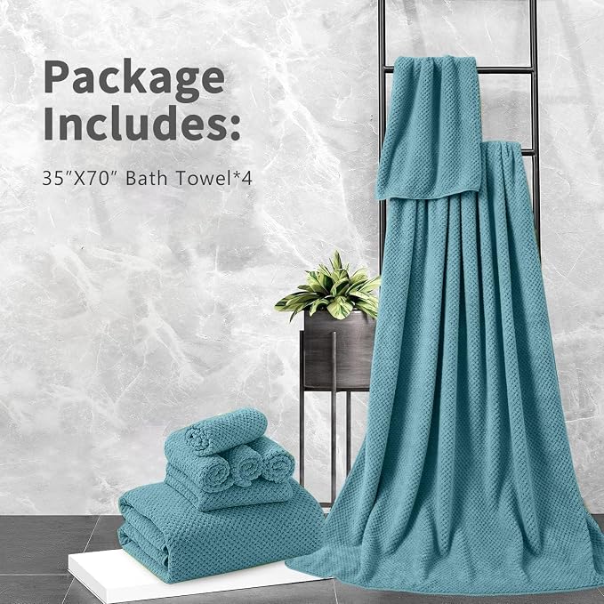 Extra Large Bath Towel Set of 4 (35"x70"),Oversized Bath Sheet Super Soft Highly Absorbent Jumbo Bathroom Towel Set Microfibers Quick Dry Shower Towel for Hotel,Bathroom,Guest,Spa,Gym (Turquoise)
