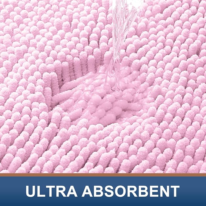 Smiry Bathroom Rugs 47X20, Luxury Chenille Extra Soft Absorbent Bath Mat | Pink, Machine Washable Non-Slip Plush Bath Mats for Bathroom, Tub, Shower, and Floor, Home Décor