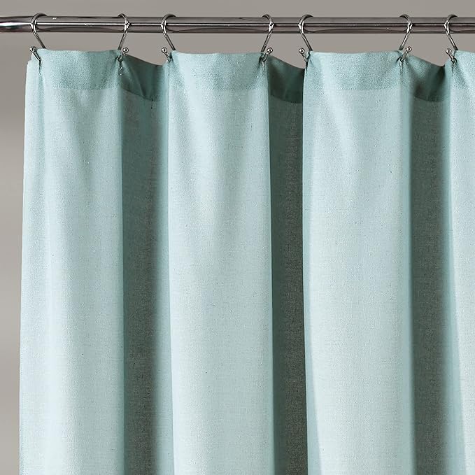 Lush Decor Linen Button Shower Curtain Single 72" W x 84" L Blue & White - Extra Long Shower Curtains - Blue Shower Curtain Fabric - Farmhouse Bathroom Decor