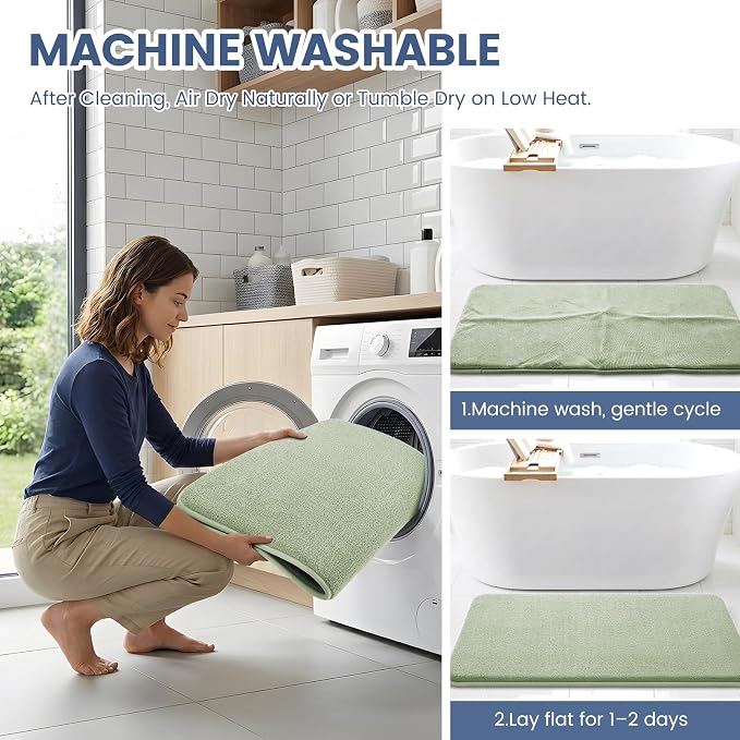 Smiry Memory Foam Bath Mat 59x20, Extra Soft Absorbent Bathroom Rugs | Sage Green Quick Dry, Machine Washable Bath Mats for Bathroom, Shower, Tub and Home Decor Accessories
