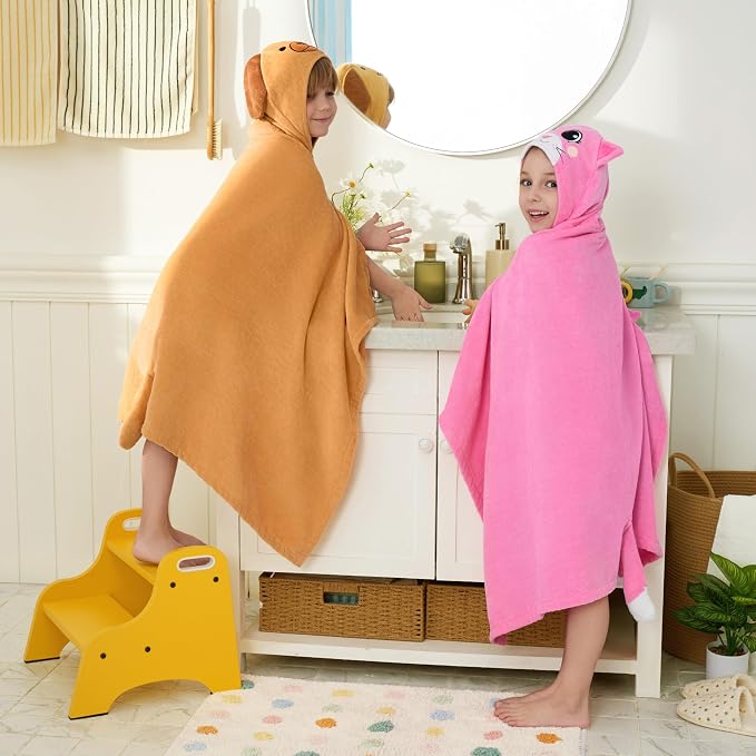 Joiedomi Hooded Towel for Kids Soft 100% Cotton Bath Beach Towel 30" x 50" for Kids 3-8 Years Toddler Pool Poncho with Hood Absorbent Swim Wrap for Boys Girls Brown Dog