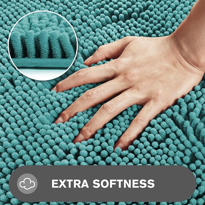 Small Bathroom Rug 12"x12" – Washable and Absorbent Mini Bath Mat, Non Slip, Thick Soft Chenille Bath Rugs for Bathroom, Shower, Locker Rug(Teal)