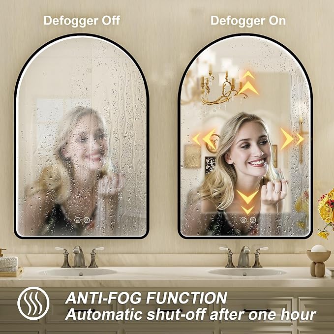 40X30 Inch Black Framed Arched LED Mirror for Bathroom,3 Color | ETL Listed,Anti-Fog,3000K/4500K/6000K Dimmable,Horizontal & Vertical,Wall Mounted,Memory Function,Ideal for Bathroom,Vanity