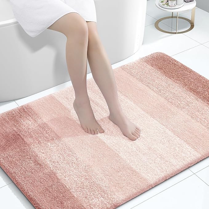 OLANLY Large Bathroom Rugs 44x32, Extra Soft Absorbent Microfiber Bath Rugs | Peach, Non-Slip Quick-Drying Rubber Backing, Washable Plush Bath Mat for Floor, Tub and Shower, Home Decor Accessories