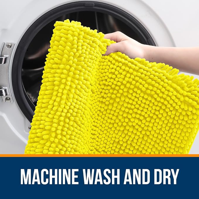 OLANLY Bathroom Rugs 30x20, Extra Soft Absorbent Chenille Bath Rugs | Lemon Yellow, Quick-Drying Rubber Backing, Washable Bath Mat for Bathroom Floor, Tub and Shower, Home Decor Accessories