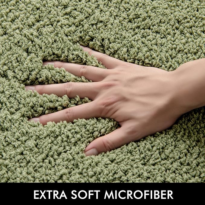 MIULEE Sage Toilet Bathroom Rug U-Shaped Microfiber Bath Mat 20x24 Inch | Absorbent, Non Slip, Quick Dry, Fluffy Bath Rugs for Bathroom Floor Tub Showers, Machine Washable