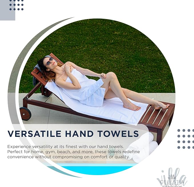 Villa Celestia Cotton Hand Towels Set of 4, 16 x 28, Oeko-TEX Certified, Quick Dry, Navy Blue
