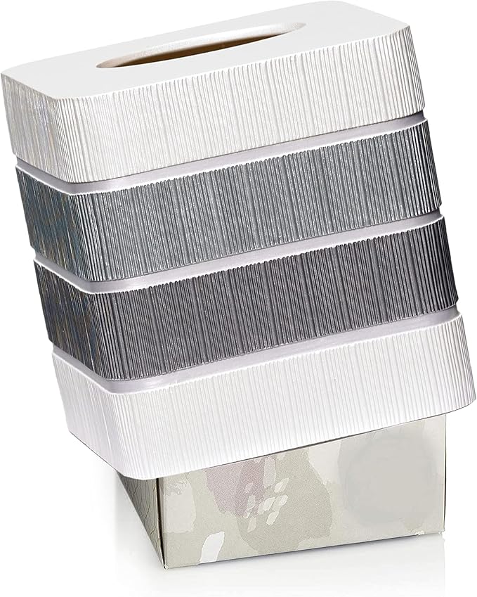 Modern Line Stylish Tissue Box Holder - Modern Classic Luxury Decor with Western Design - Square Tissue Cover for Bathroom, by Zahari Home