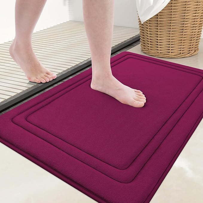 Grandaily Memory Foam Bath Mat Rug 30x20, Ultra Soft, Non-Slip and Absorbent Bathroom Rugs, Machine Wash Dry, Comfortable Bath Carpet for Bathroom Floor, Tub and Shower, Burgundy