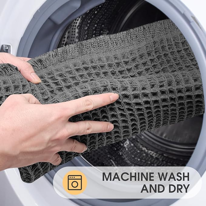 Waffle Bath Mat Grey 24"x17", Boho Woven Modern Bath Mat Rugs, Absorbent Non Slip Bathroom Rugs, Soft Washable Bath Rugs with Tassels for Bathroom, Bedroom, Kitchen, Shower, Tub