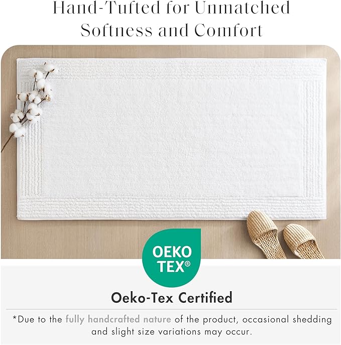 Madison Park Splendor Reversible 100% Cotton Bath Runner, 24 x 60, White | Tufted Bathroom Rug, 3000 GSM, Hotel Quality, Luxurious Plush, Medium Pile, Absorbent, Quick Dry, OEKO-TEX, Shower Room Décor