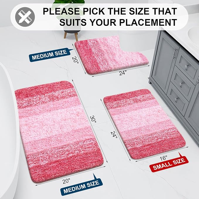Arotive Microfiber Bathroom Rugs, Shaggy Soft Absorbent Bath Rug, 24x16 | Pink, Rubber Backing Thick Plush Machine Washable Dry Bath Mats for Bathroom, Tub and Shower, Rectangular